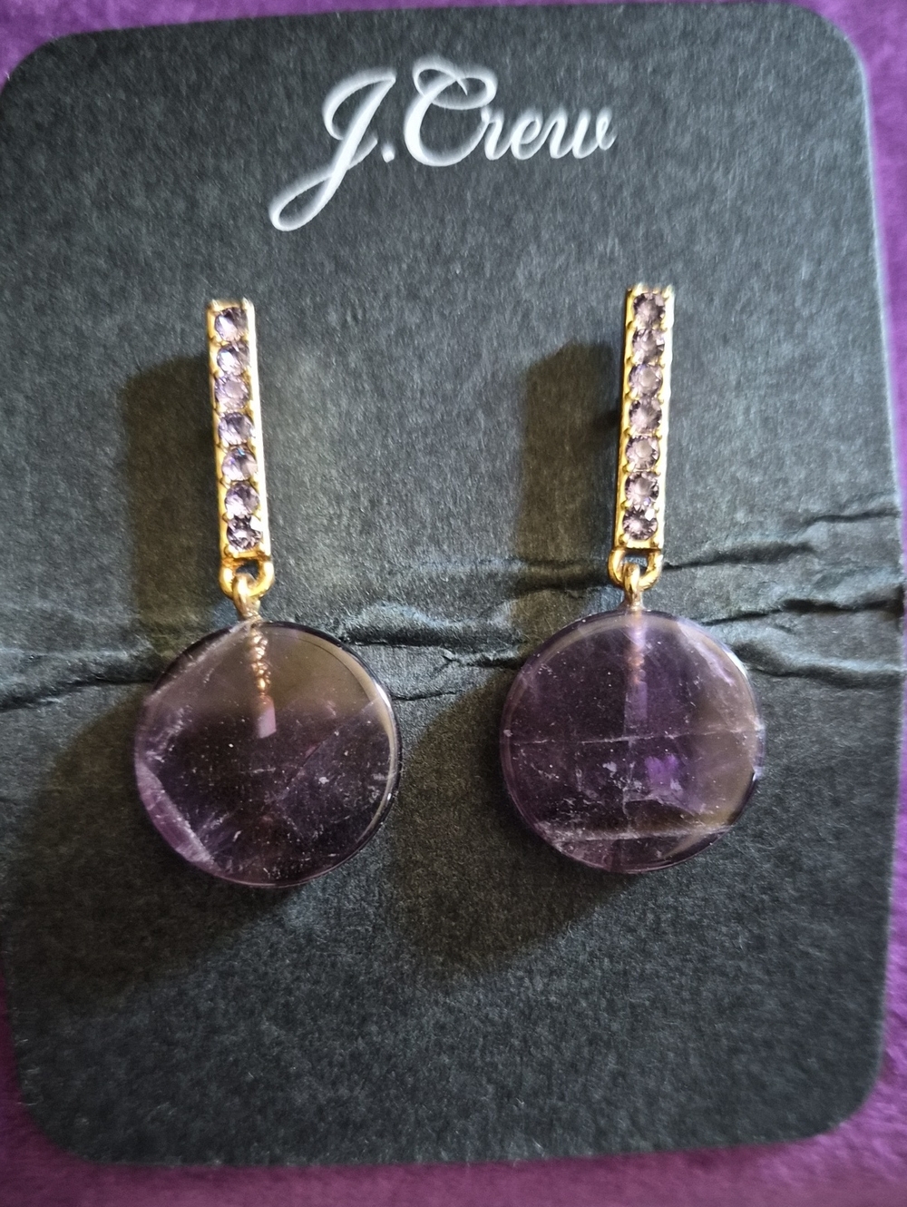 J. Crew Amethyst-Tone Crystal Drop Earrings with Gold Accents